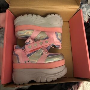 Sugar Thrillz Pink and Silver Heart Platform Shoes